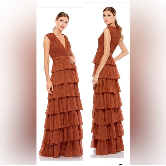 New | leena for Mac Duggal 49287 SPARKLY RUFFLE LAYERED DRESS 16 - Picture 1 of 6